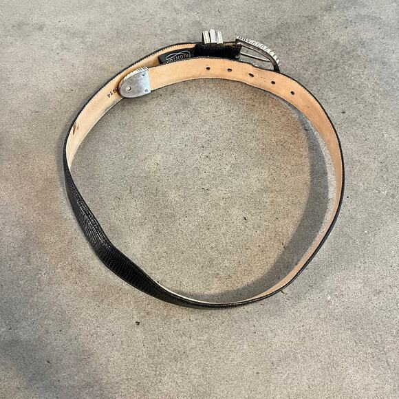 Vintage Brighton Black Leather Belt Silver Heart charm Buckle western Med RARE - Picture 6 of 8